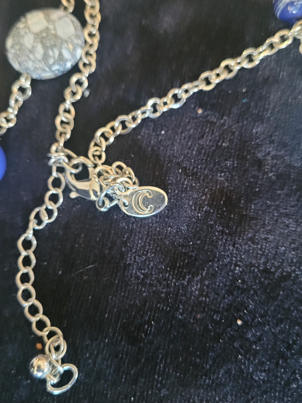 Silver-Tone Women’s Charm Necklace with Blue Beads